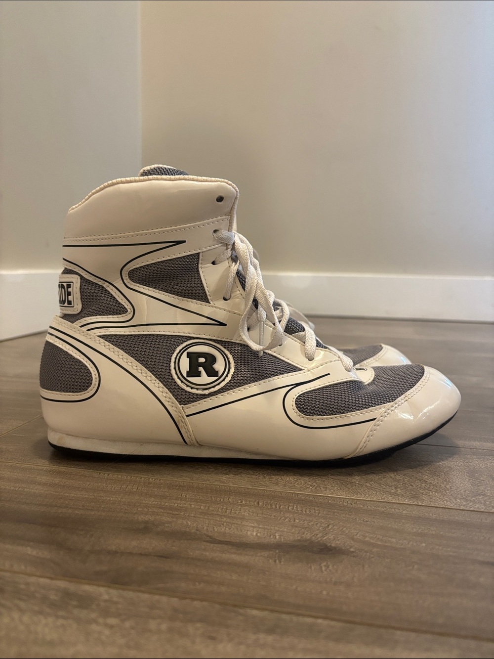 Ringside High-Top Boxing/Wrestling Shoes in White and Gray
